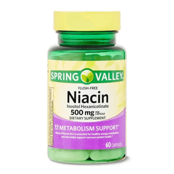 Spring Valley Niacin Inositol Hexanicotinate Metabolism Support Dietary Supplement Capsules, 500 mg, 60 Count