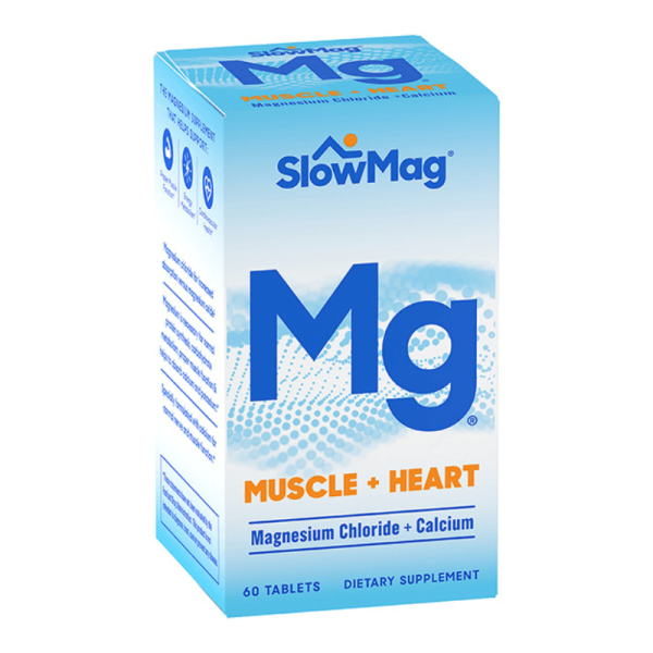 SlowMag Muscle + Heart Magnesium Chloride with Calcium Supplement to Support Muscle Relaxation, Occasional Muscle Cramping & Heart Health, High Absorption, 120 Count