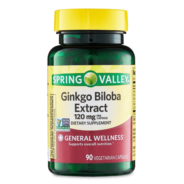 Spring Valley Ginkgo Biloba Extract General Wellness Dietary Supplement Vegetarian Capsules, 120 mg, 90 Count