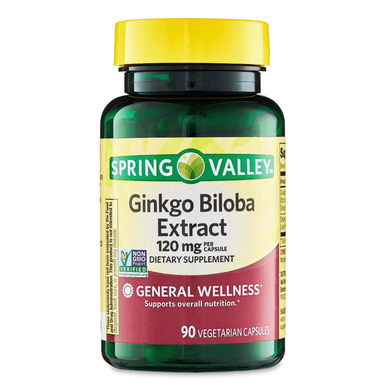 Spring Valley Ginkgo Biloba Extract General Wellness Dietary Supplement Vegetarian Capsules, 120 mg, 90 Count